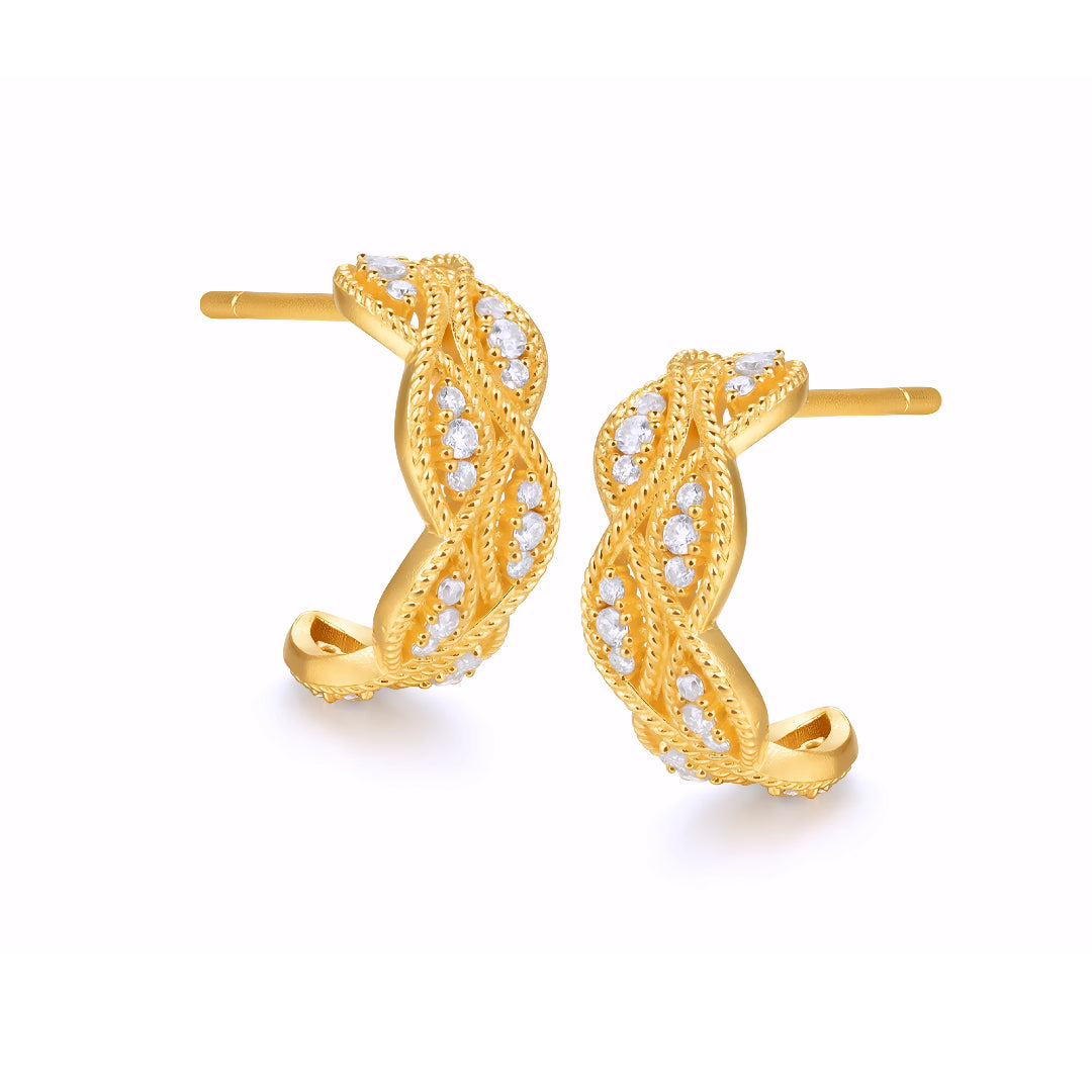 24K Real Gold Minimal Moissanite Twist Hoop Stud Earrings