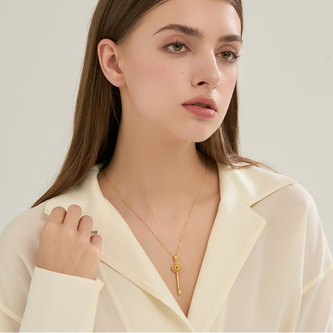 24K Real Gold Chopin Sweater chain Necklace Pull-out Adjustable Length