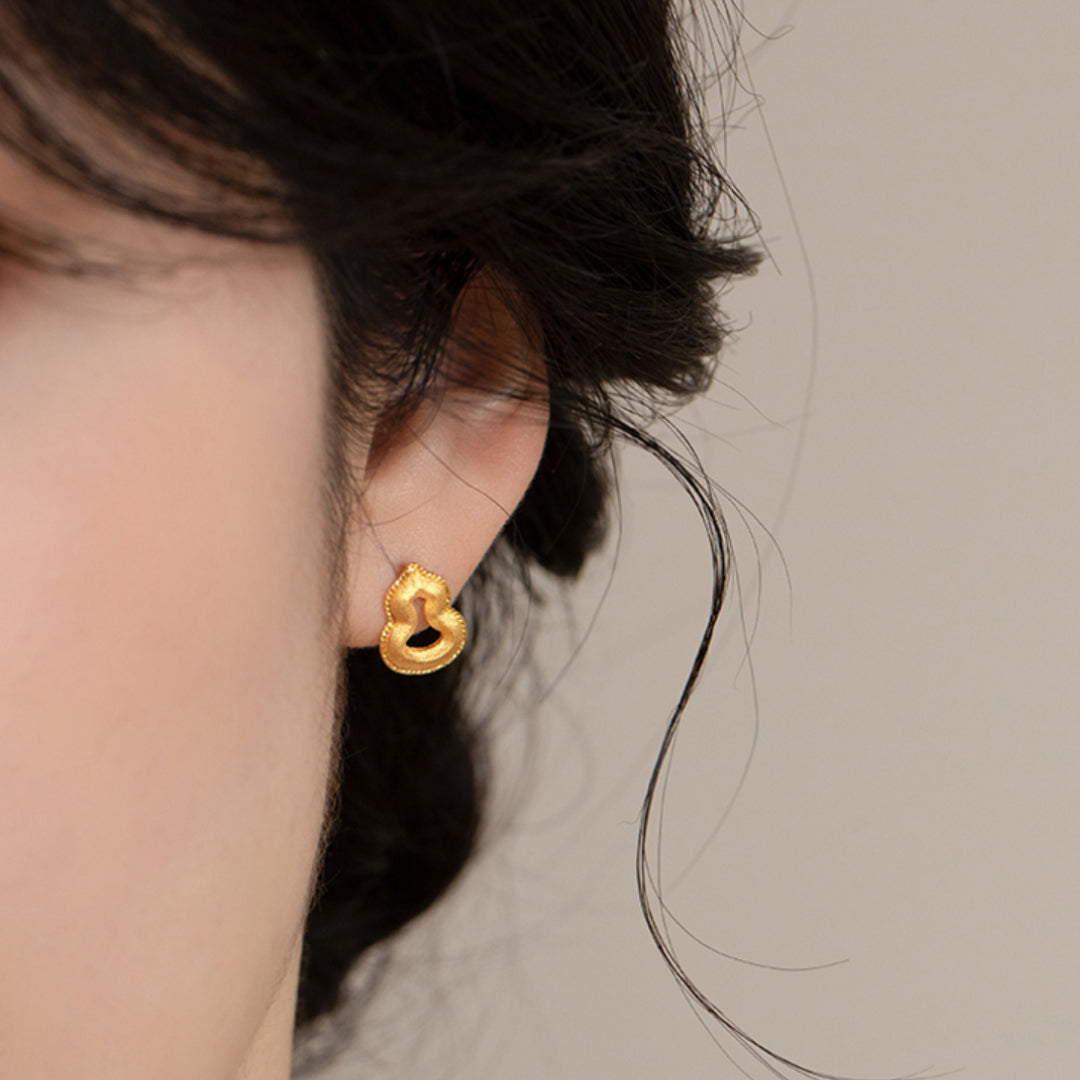 24K 5G Gold Sparkling Lucky Gourd Stud Earrings