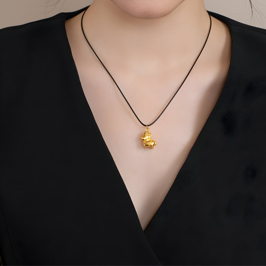 24k Real Gold Zodiac Year of Horse Enamel Pendant
