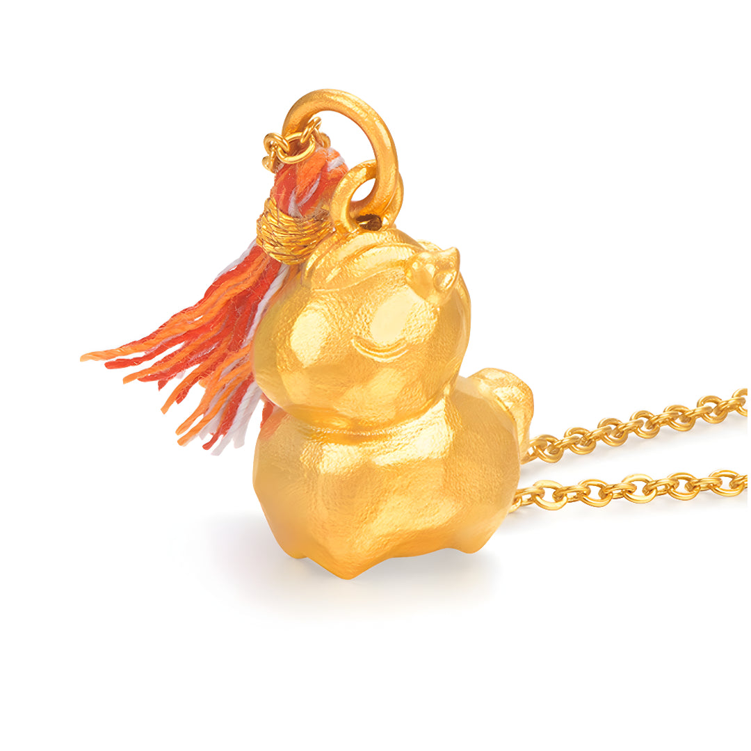 24k Real Gold Zodiac Year of Horse with Tassel Pendant