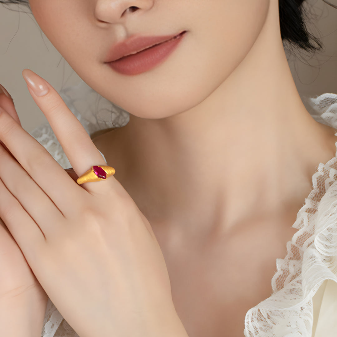 24K Pure Gold Synthetic Ruby Stacking Ring