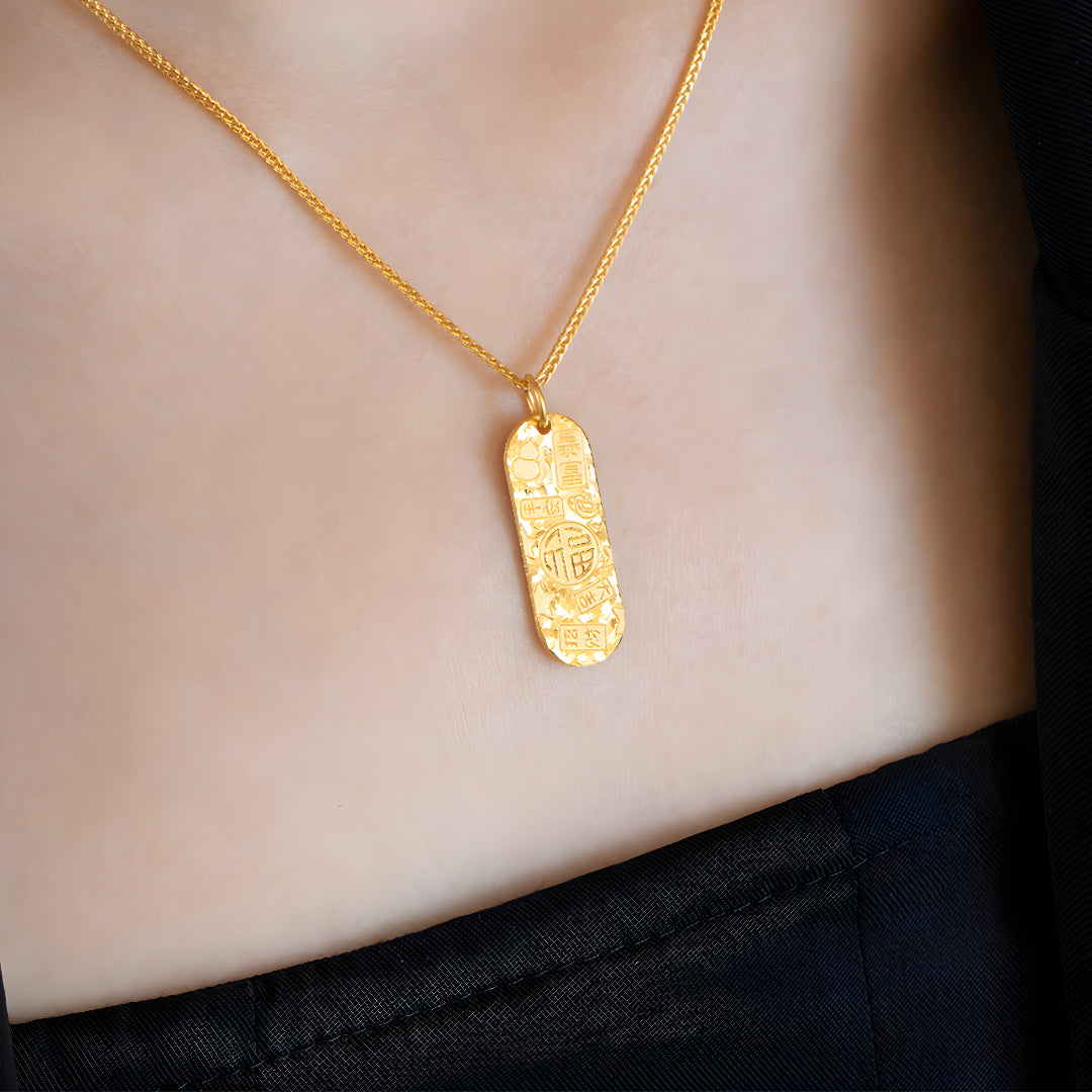 24K Gold Lucky Words Chinese Font Square Plaque Attract Wealth Pendamt - Gypsophila Co.