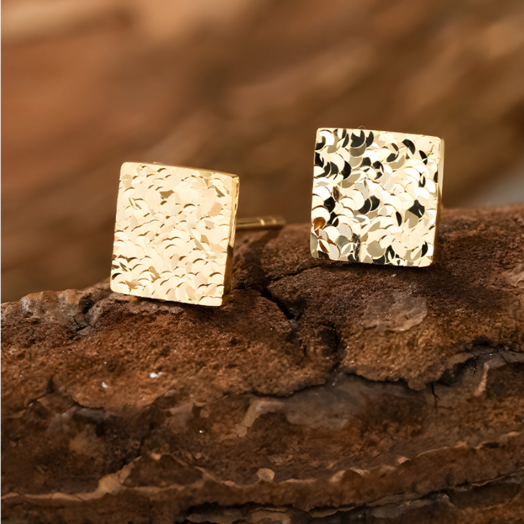 18K Gold Unique and Trendy Square Shattered Scale Stud Earrings