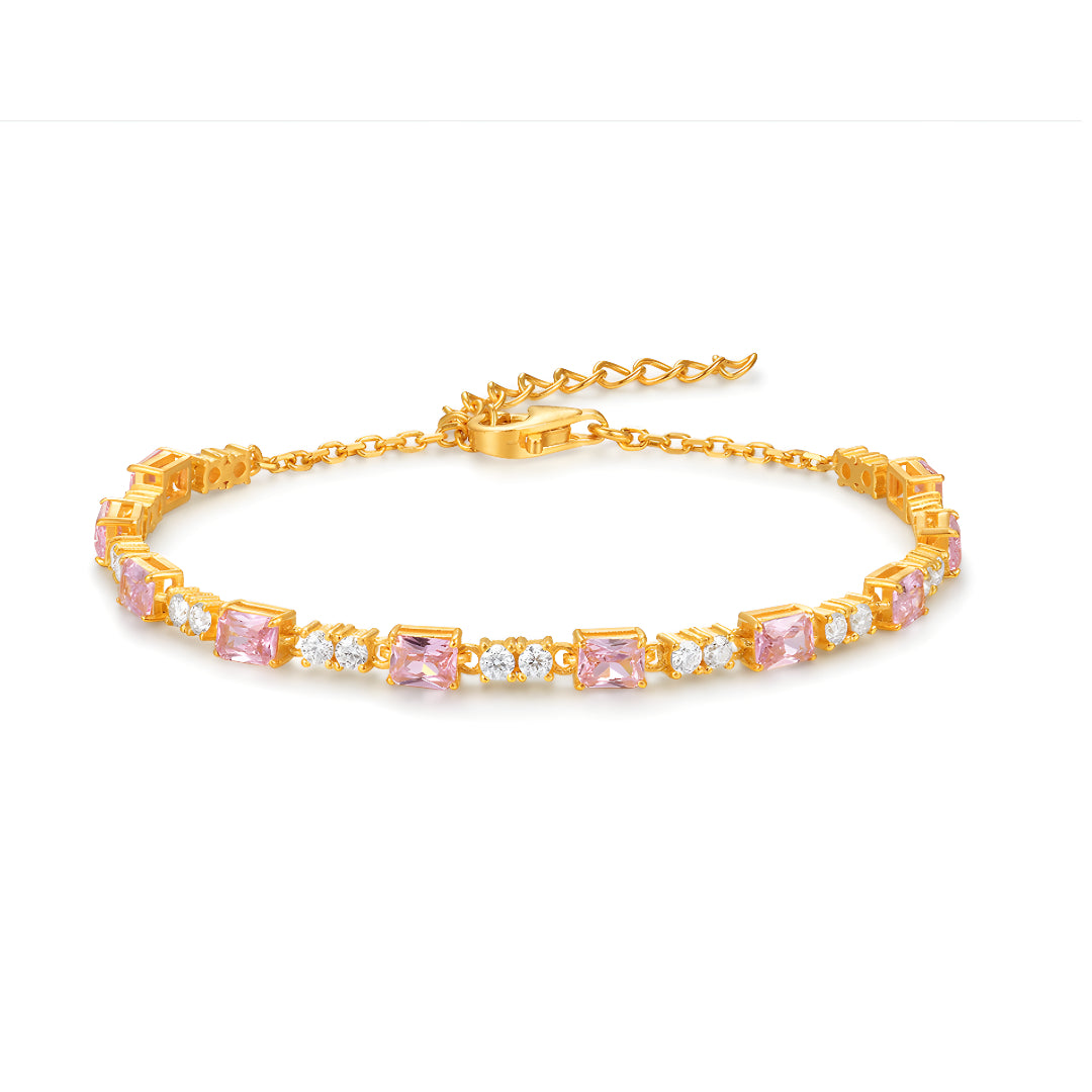 24K Real Gold Pink Zircon Charms Chain Bracelet