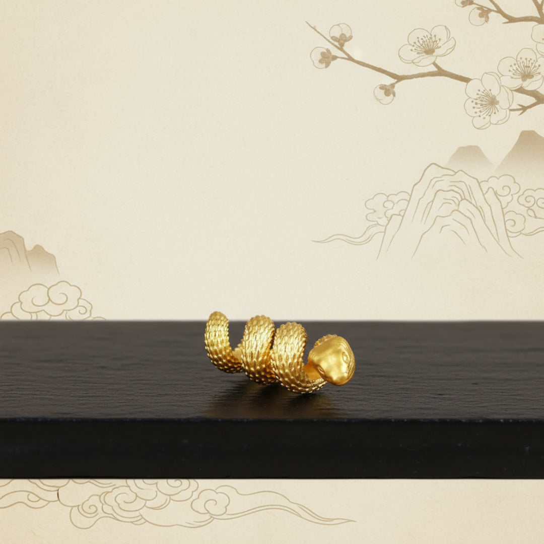 24K Pure 999 Gold Zodiac Snake Scale Blessing Luck Charm Pendant