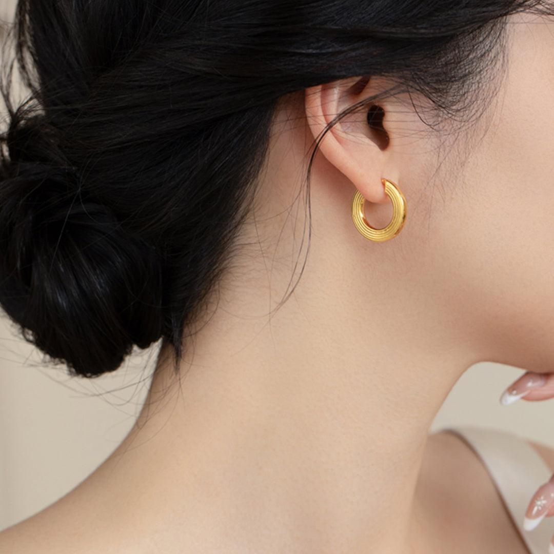 18k Real Gold Hoop Minimal Minimalist Style Earrings - Gypsophila Co.