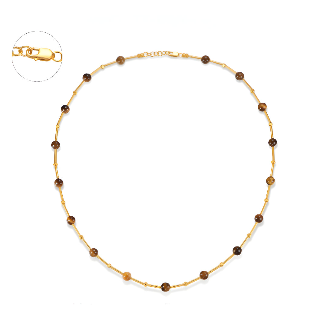 24K Pure Gold Maillard Beads Handmade Golden Tiger Eye Stone necklace - Gypsophila Co.