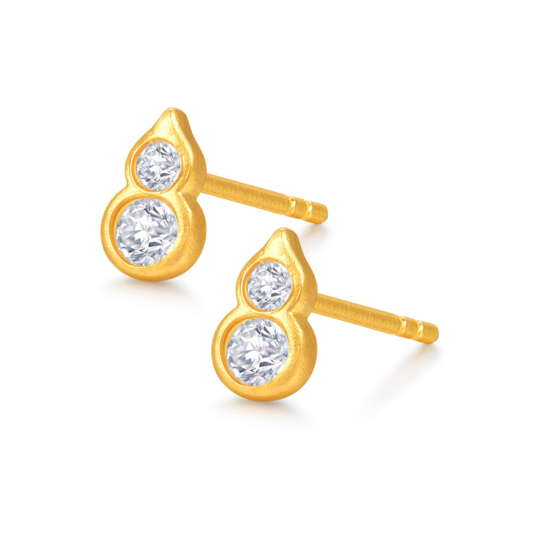 24K Real Gold Moissanite Lucky Gourd Stud Earrings