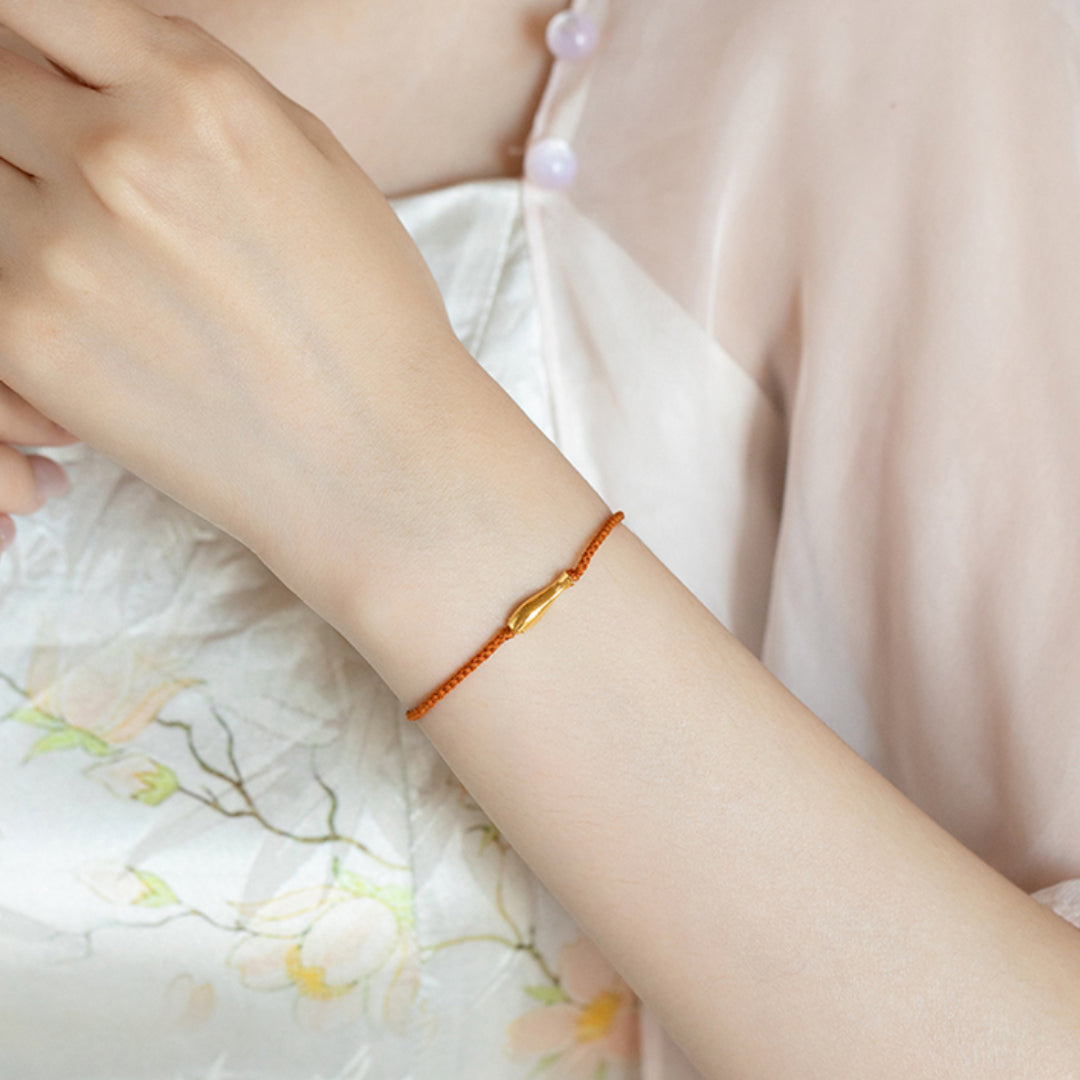 24K Real Good Lucky Fish Charm Rope Braided Bracelet