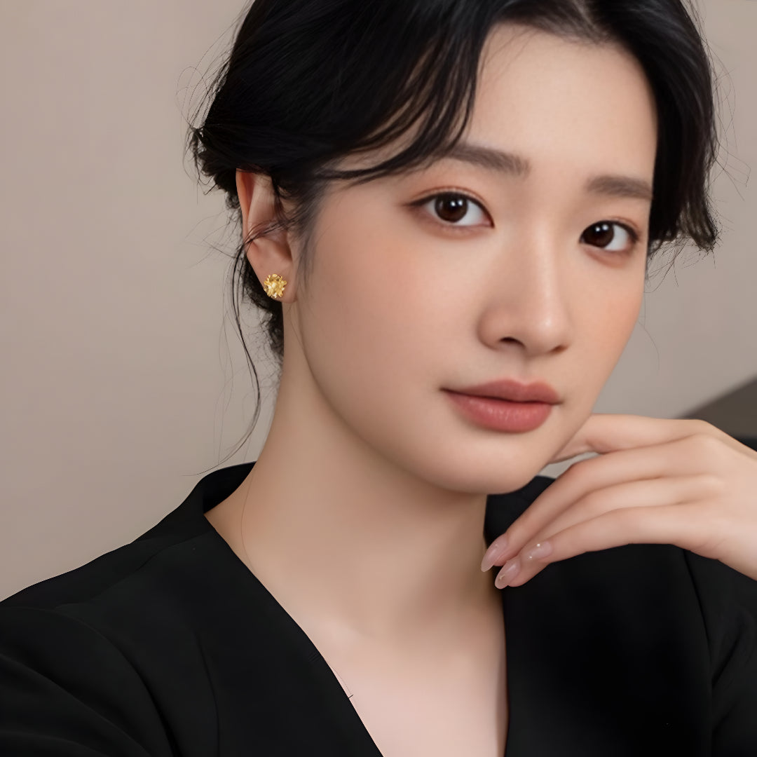 24K Real Gold Shining Sunflower Scale Pattern Stud Earrings