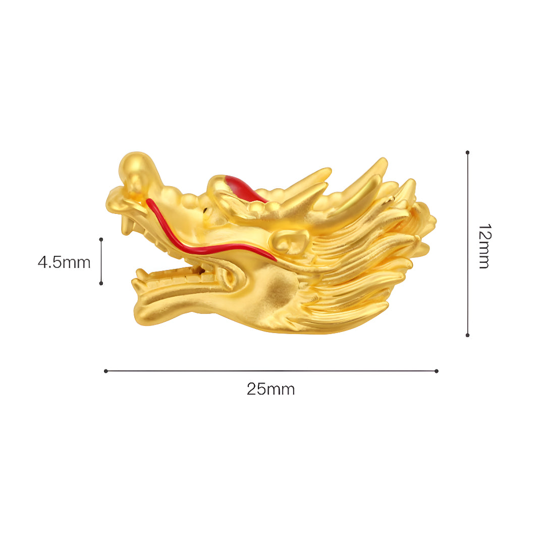 24K 999 Pure Gold 3D Hard Gold Zodiac Dragon Head Good Luck Charm D.I.Y Pendant