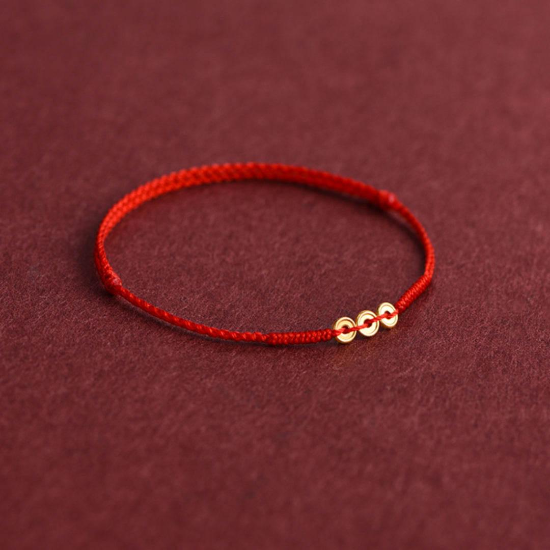 24k Solid 999 Gold Coins Charm Red Rope Bracelet for Men and Women Blessing and Safe Braided Bracelet