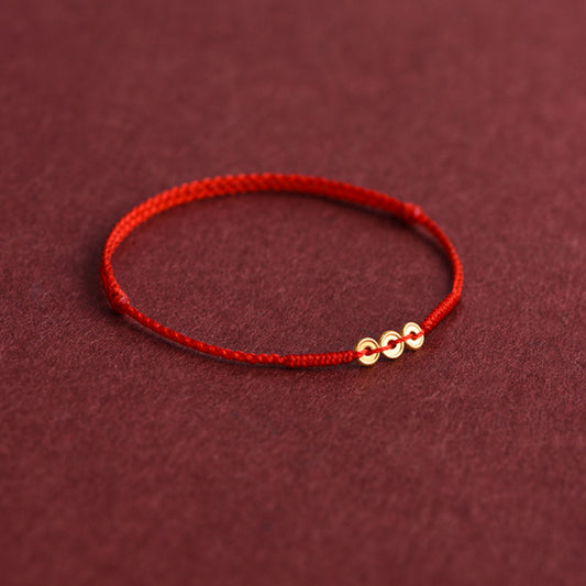 24k Solid 999 Gold Coins Charm Red Rope Bracelet for Men and Women Blessing and Safe Braided Bracelet