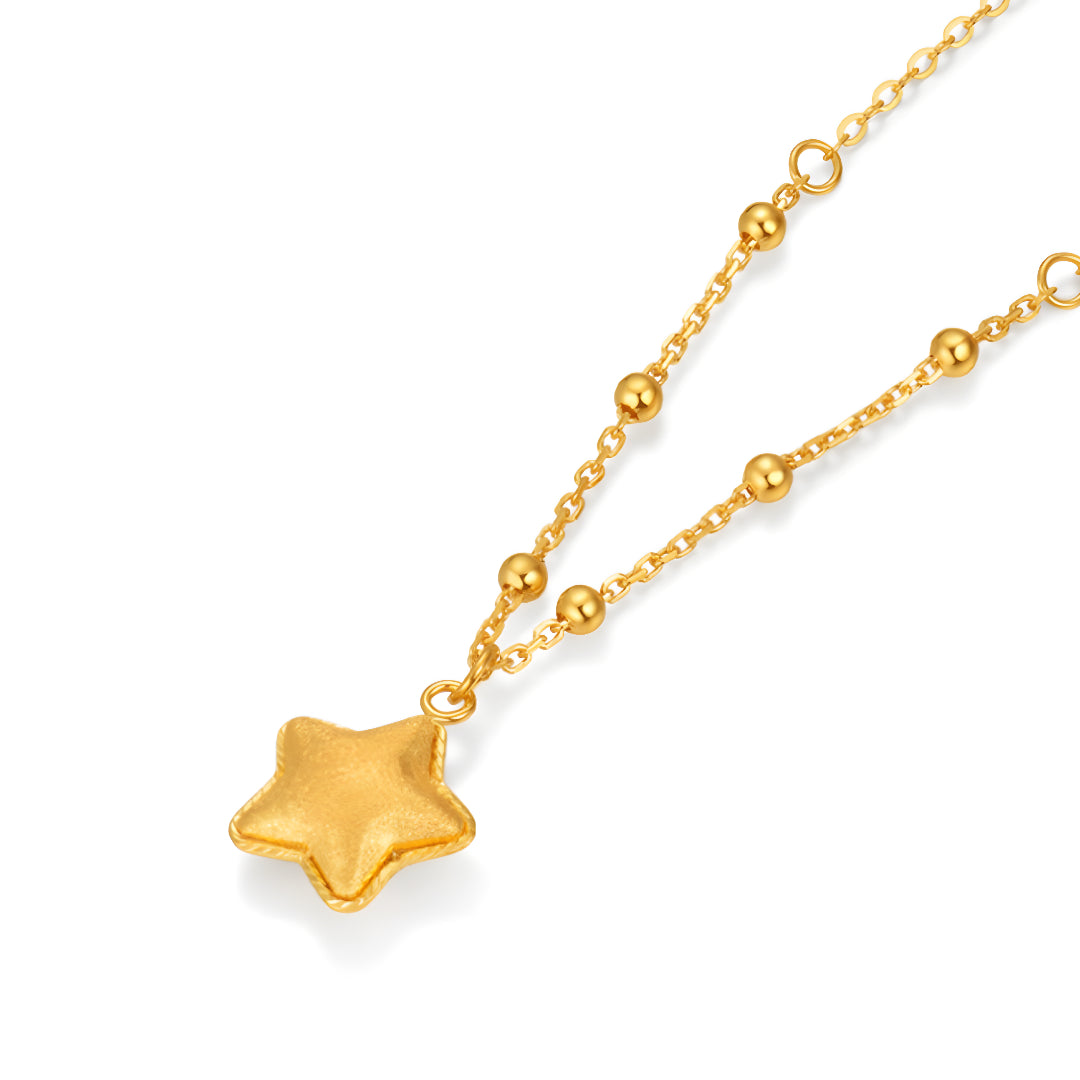 24K Pure Gold Star Pendant 5G Gold with Beads Necklace - Gypsophila Co.