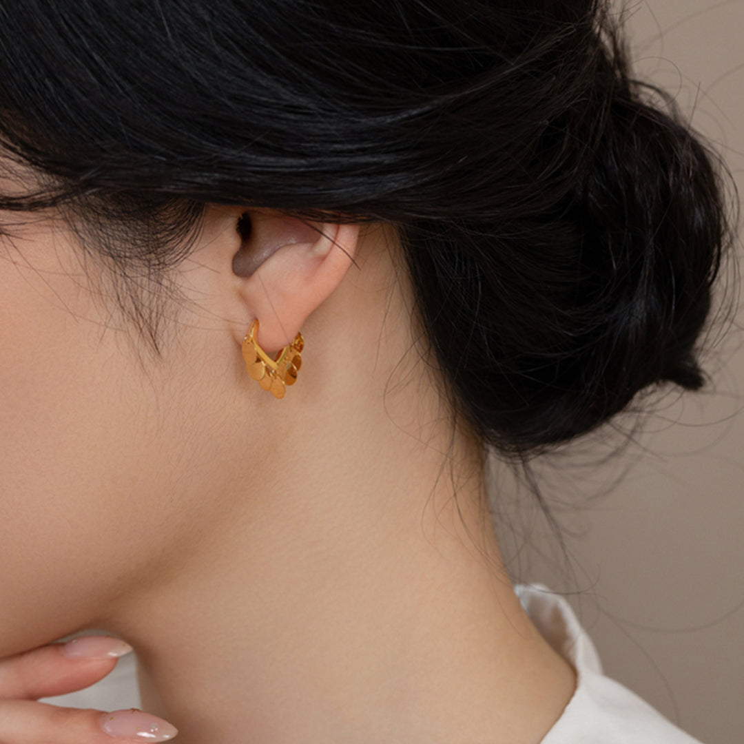 18K Round Tassels Stylish Minimal Hoop Earrings