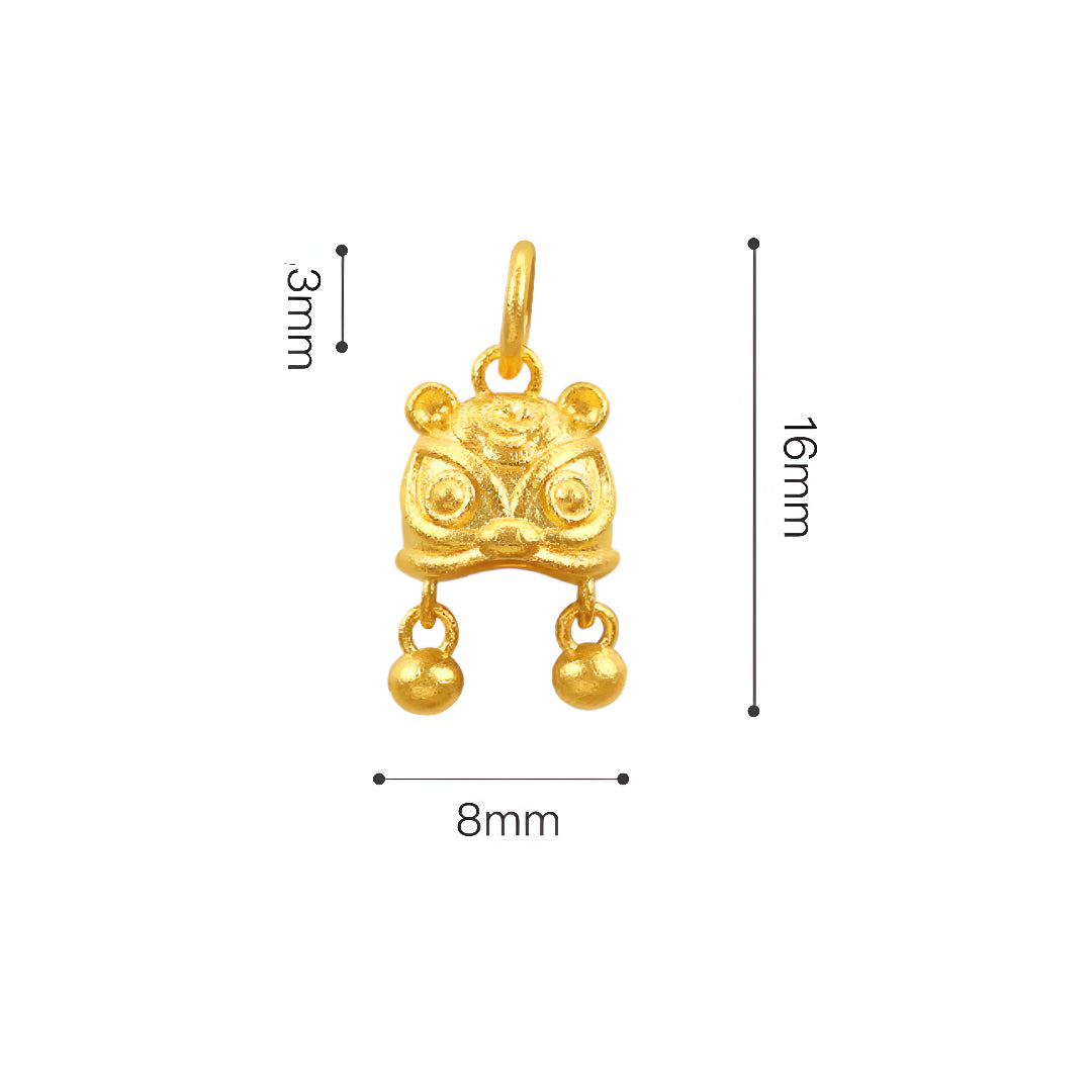 24K 999 Pure Solid Gold Handmade Tiger Head Cap Hat Pendant D.I.Y for Newborn Safe and Happy