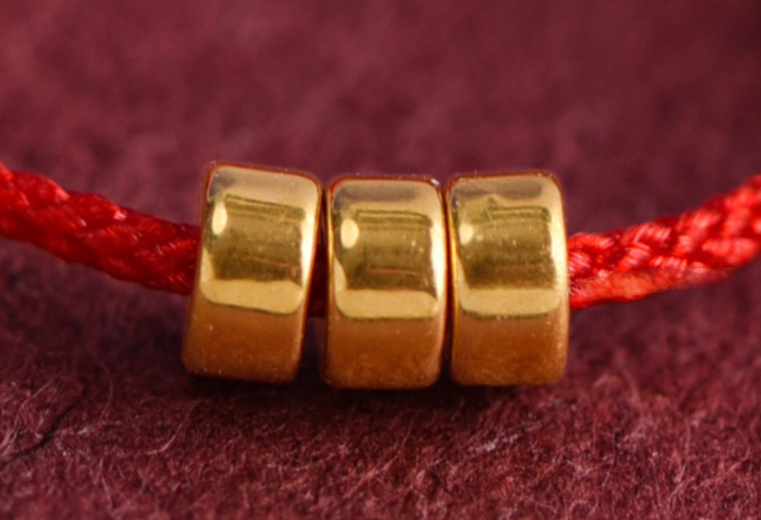 24k Solid 999 Gold Lucky Beads Red Rope Braided Adjustable Stacking Ring Minimal Style