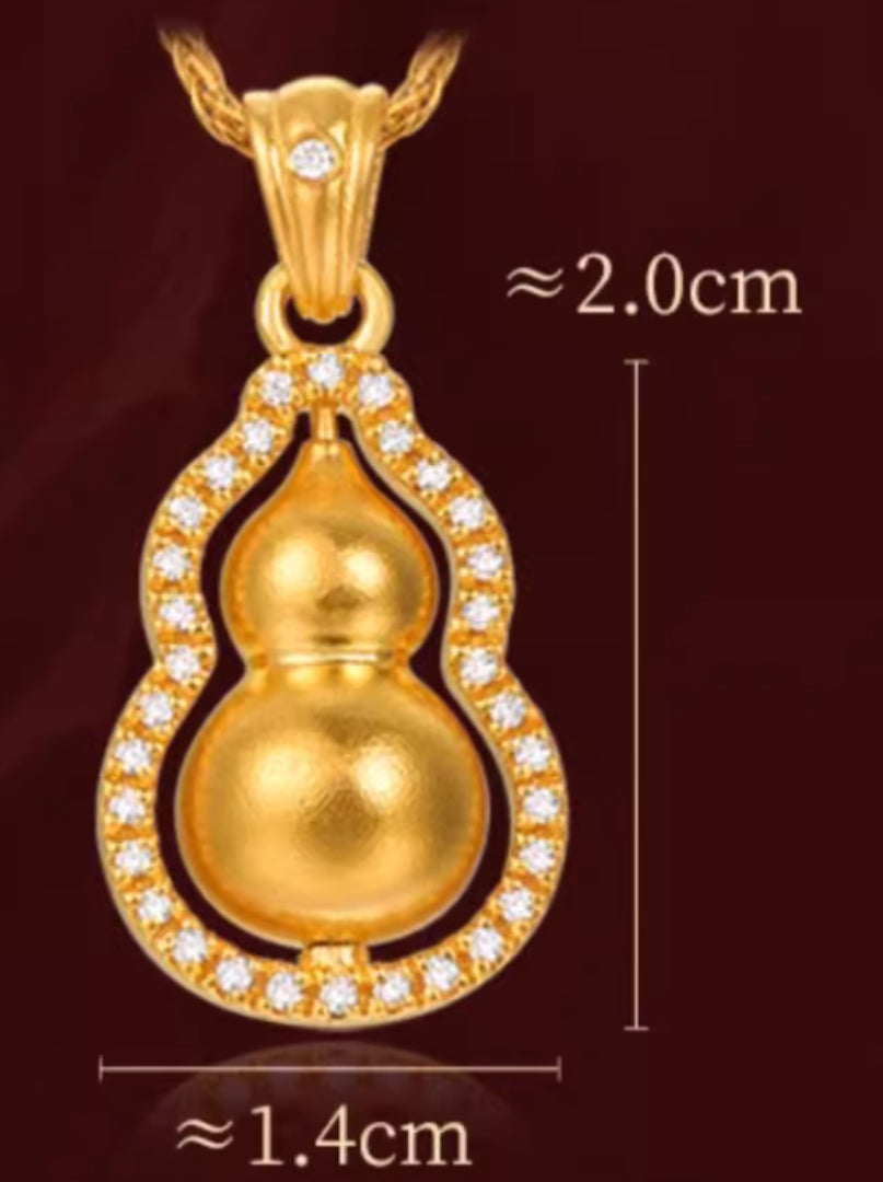 24K Pure Solid Gold Gourd Lucky Pendant - Gypsophila Co.