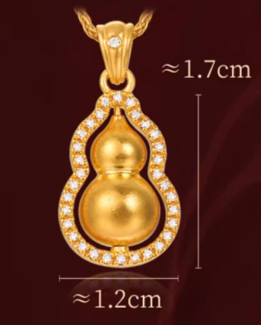 24K Pure Solid Gold Gourd Lucky Pendant - Gypsophila Co.