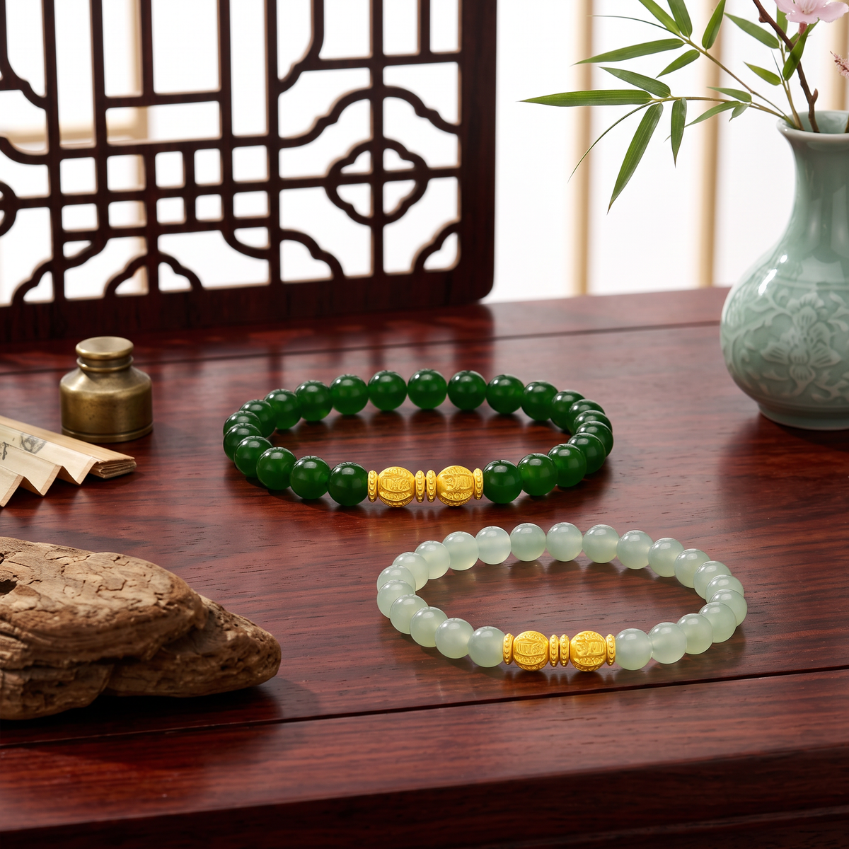 24k Gold Gourd Beads Lock Charm Jade Bracelet D.I.Y Making Kit