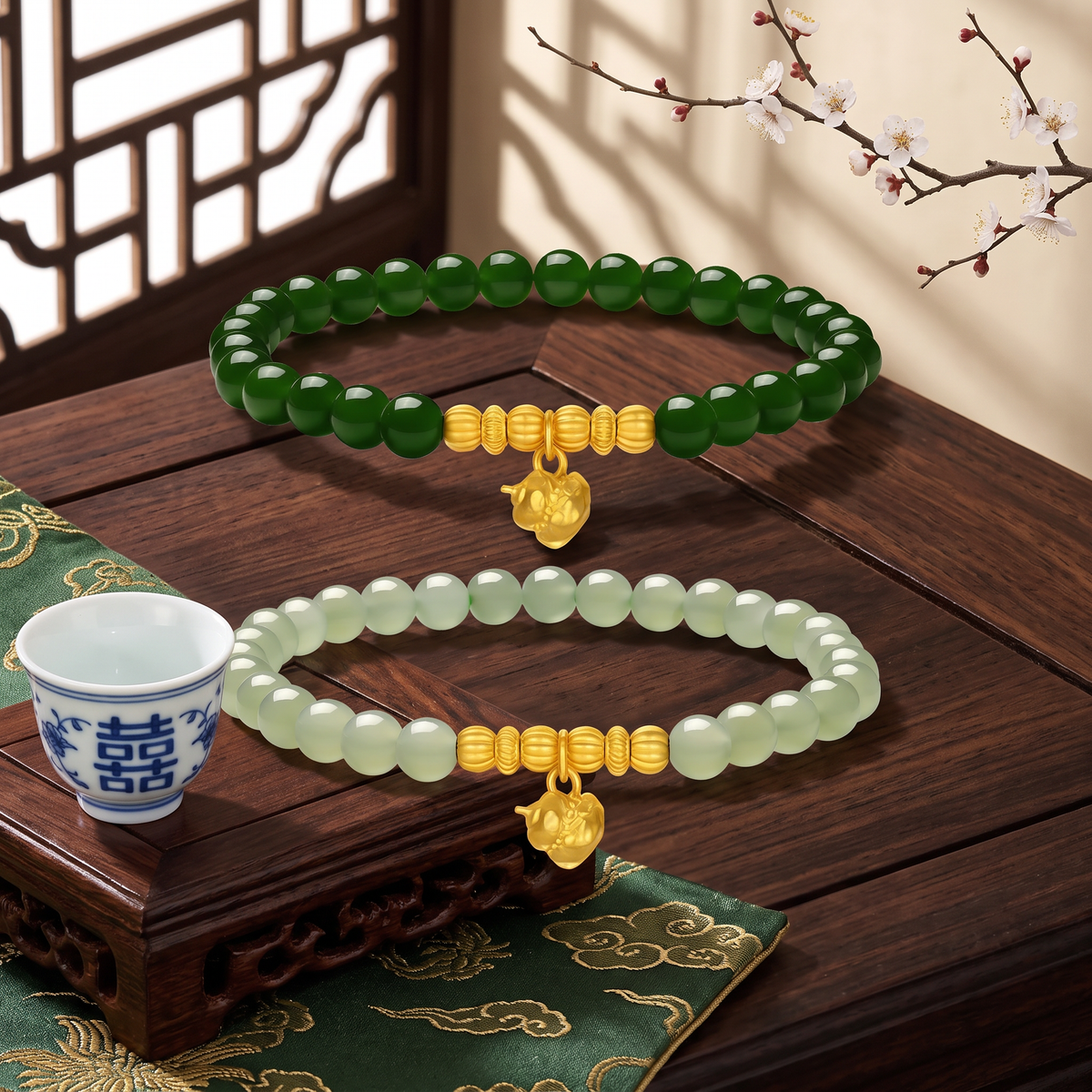 24k Gold Gourd Beads Lock Charm Jade Bracelet D.I.Y Making Kit