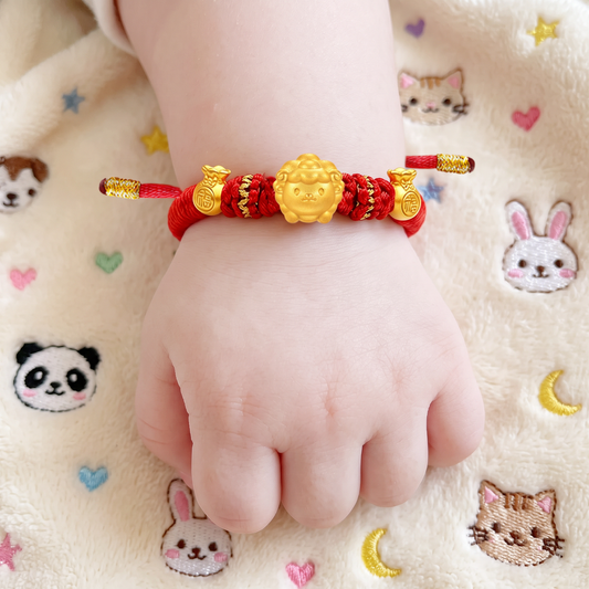 24K 999 Gold Charm Chinese 2027 Year of Goat Rope Adjustable Bracelet Babyshower
