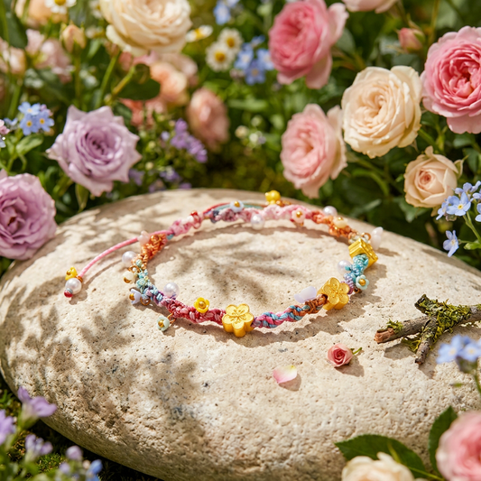 24K 999 5D Hard Gold Floral Flower Cherry Blossom Summer Garden Weaving Bracelet