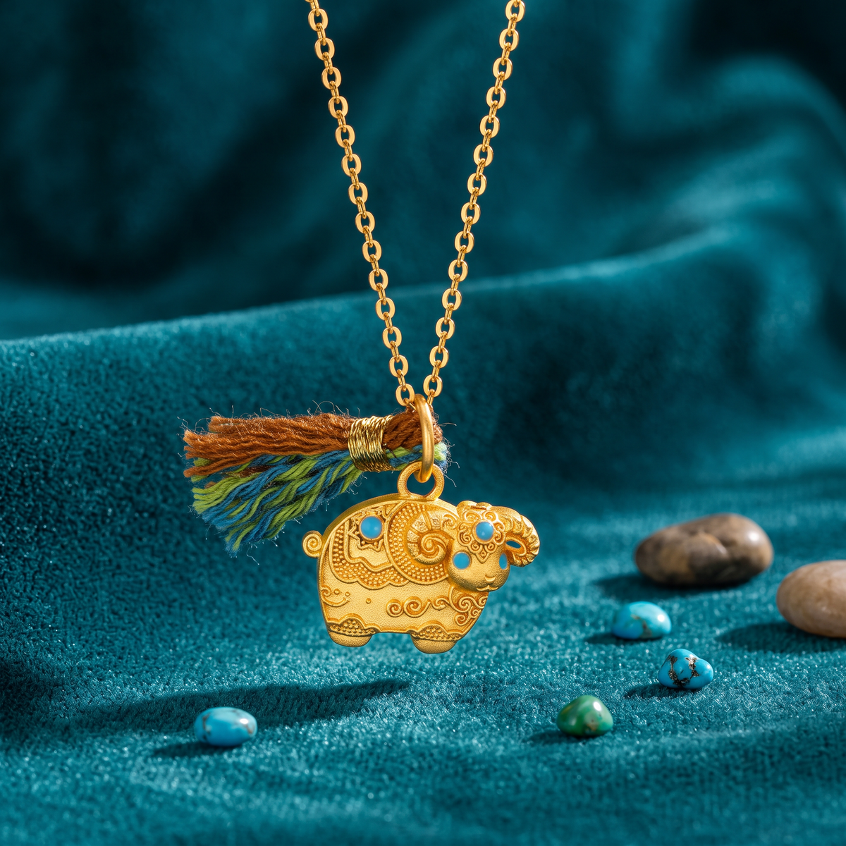 24k Gold Zodiac Sheep Tassel Pendant