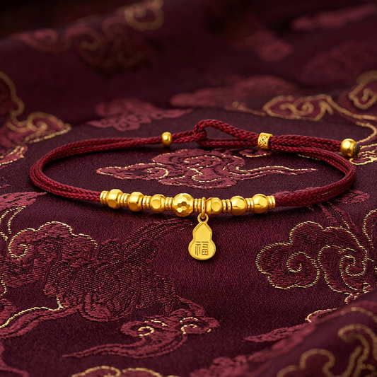 24K Gold Beads Gourd Charm Weaving Minimal Bracelet