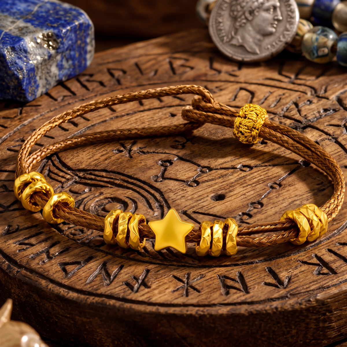 24K 999 Gold Mini Star Charm Beads Bracelet