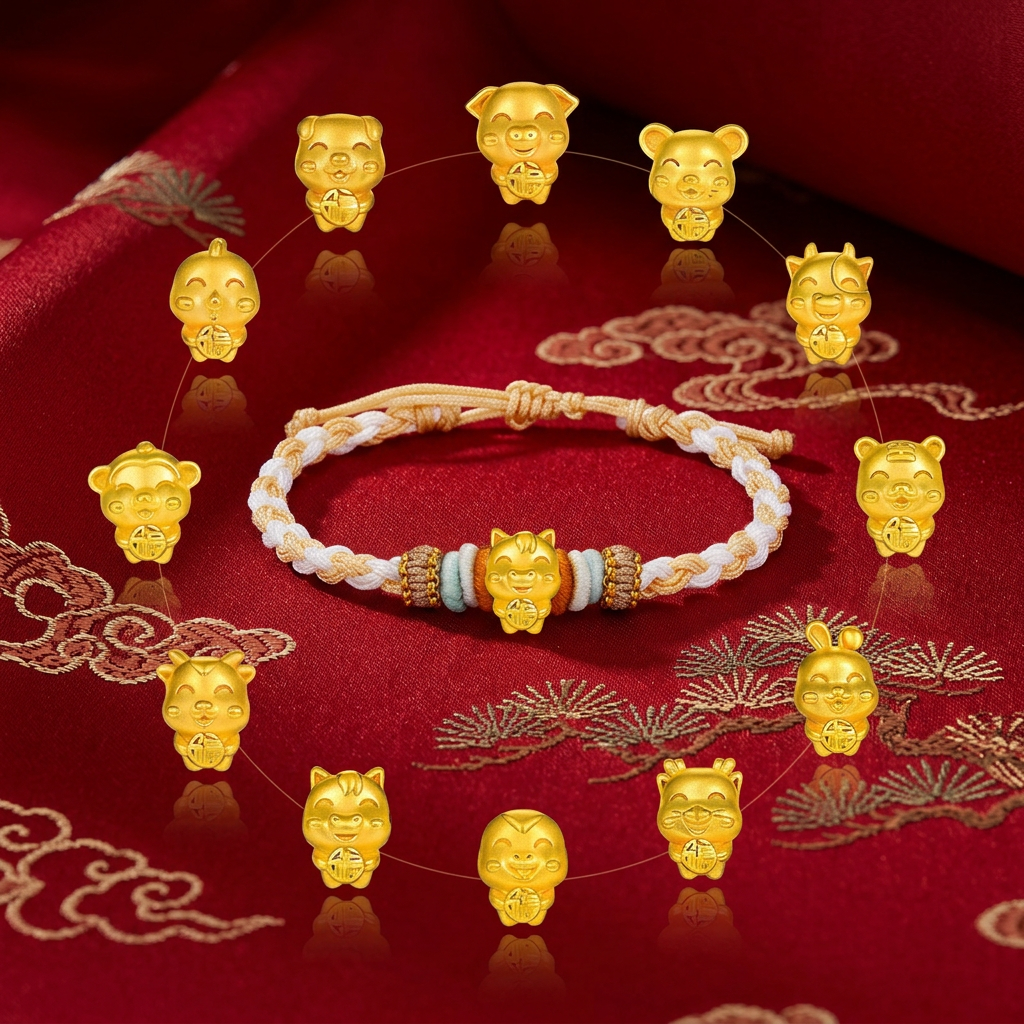24K Gold 12 Zodiac Animal Horse Dragon Weaving Braided Bracelet