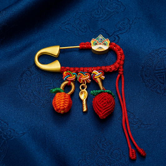 24k 999 Gold Chinese Blessing Pin Brooch Spoon Baby Babyshower Gift