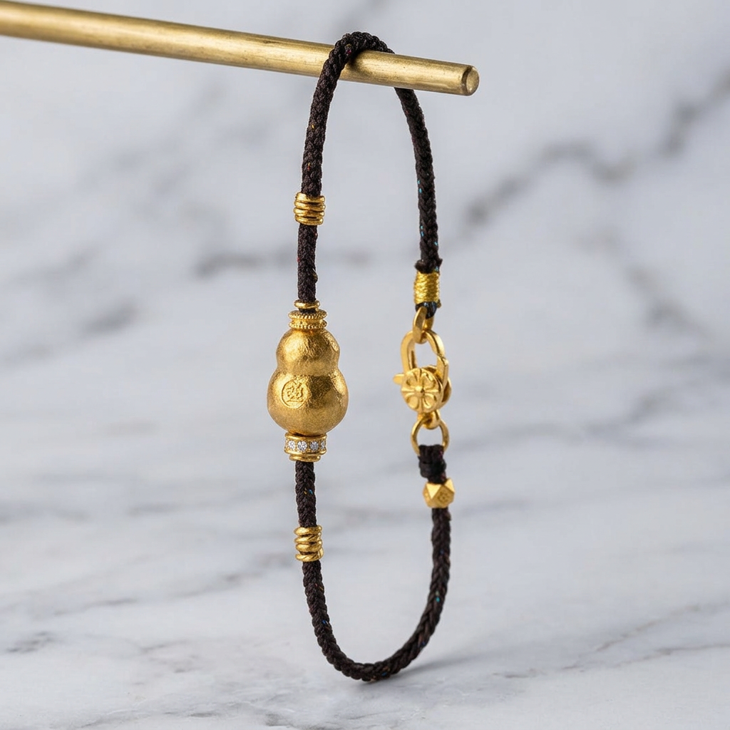 24k 999 Gold Moissanite Lucky Gourd Braided Cord Rope Bracelet