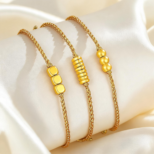 24K 999 Gold Minimal Minimalist Cube Bead Charm String Adjustable Bracelet