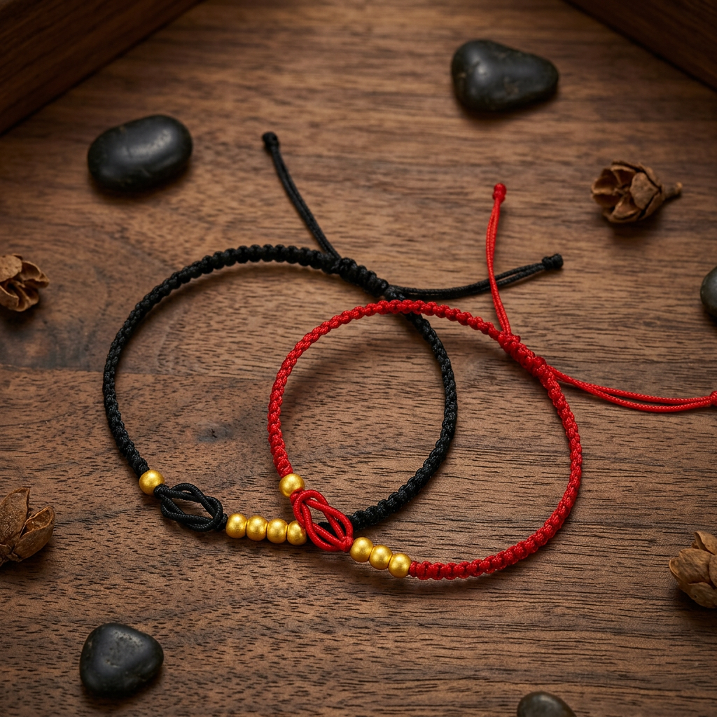 24K Gold Beads Charm with Braided Bracelet Couple Style
