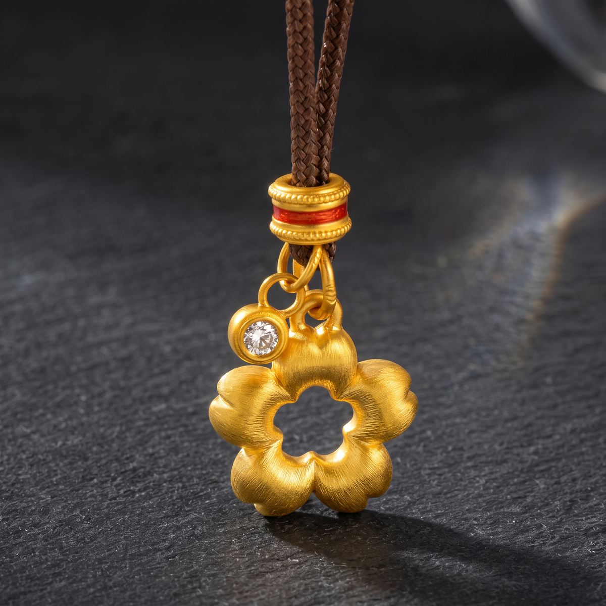 24K Gold Flower Moissanite Pendant Cord Necklace