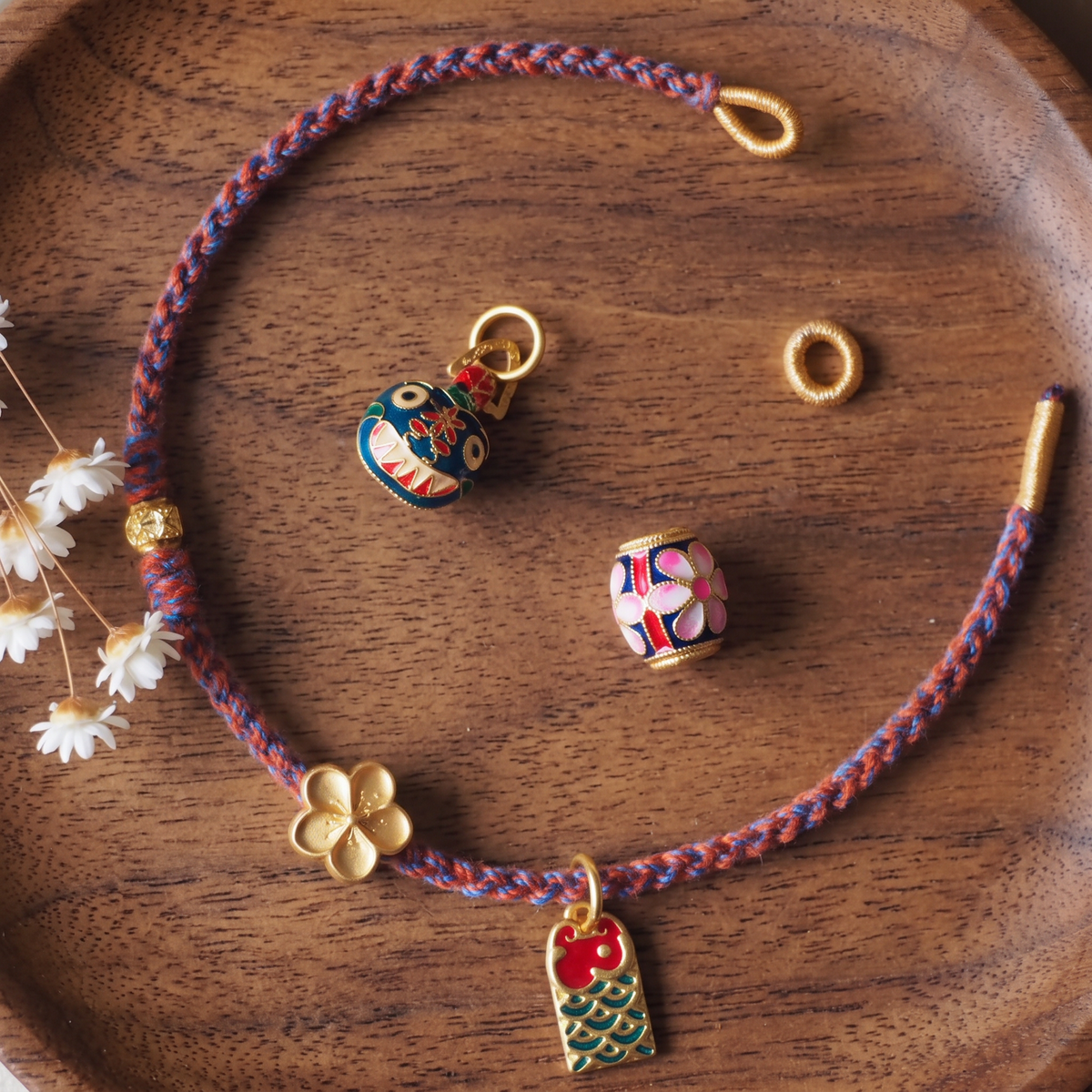 24k 999 Gold Charm Colorful Cord Unisex Cord Bracelet