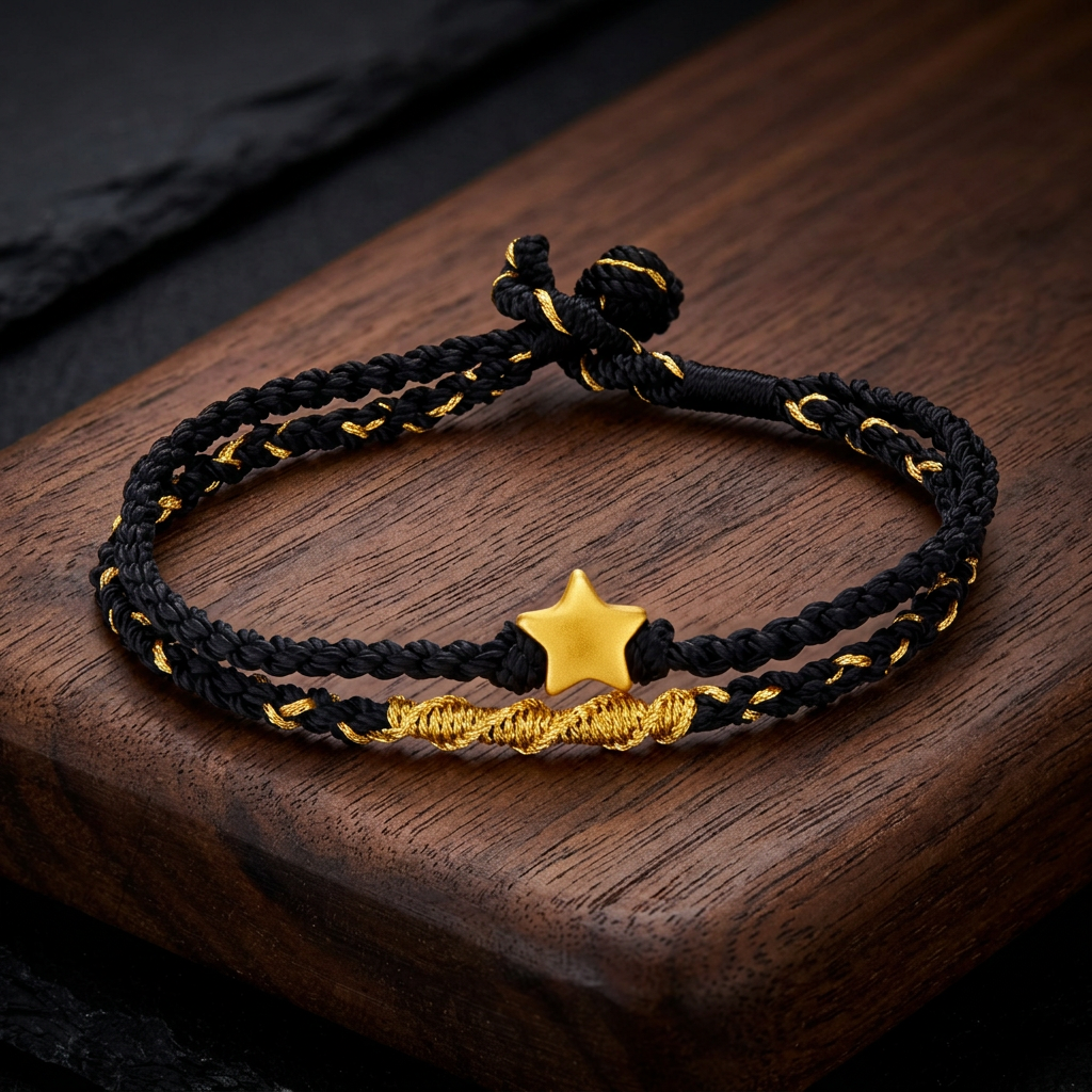 24K 999 5D Hard Gold Mini Star Charm Weaving Double Bracelet