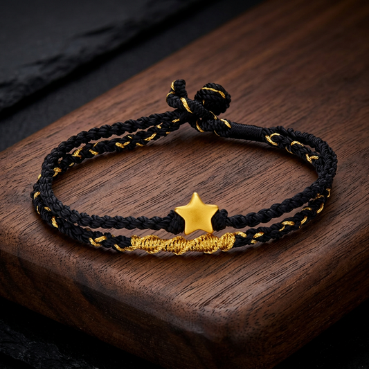 24K 999 5D Hard Gold Mini Star Charm Weaving Double Bracelet