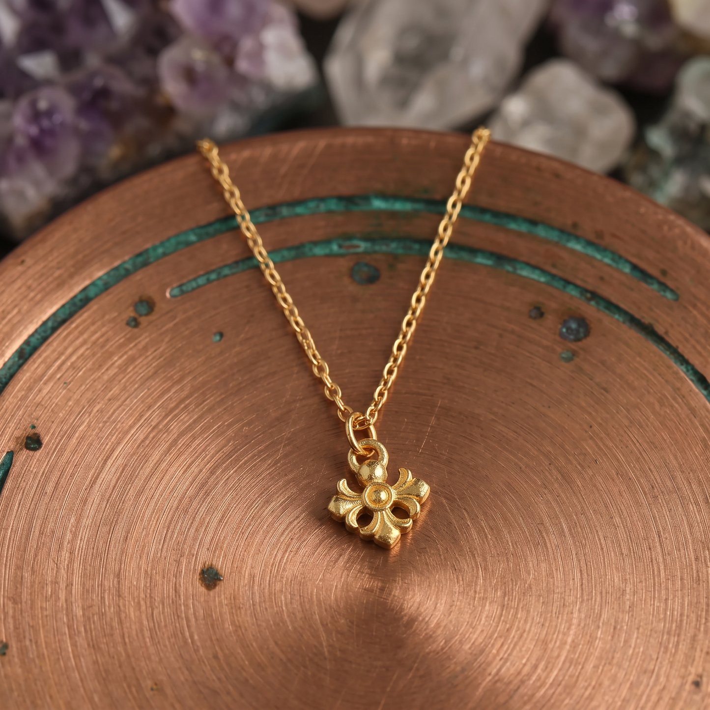 24K 999 Fine Gold Cross Twist Chain and Pendant