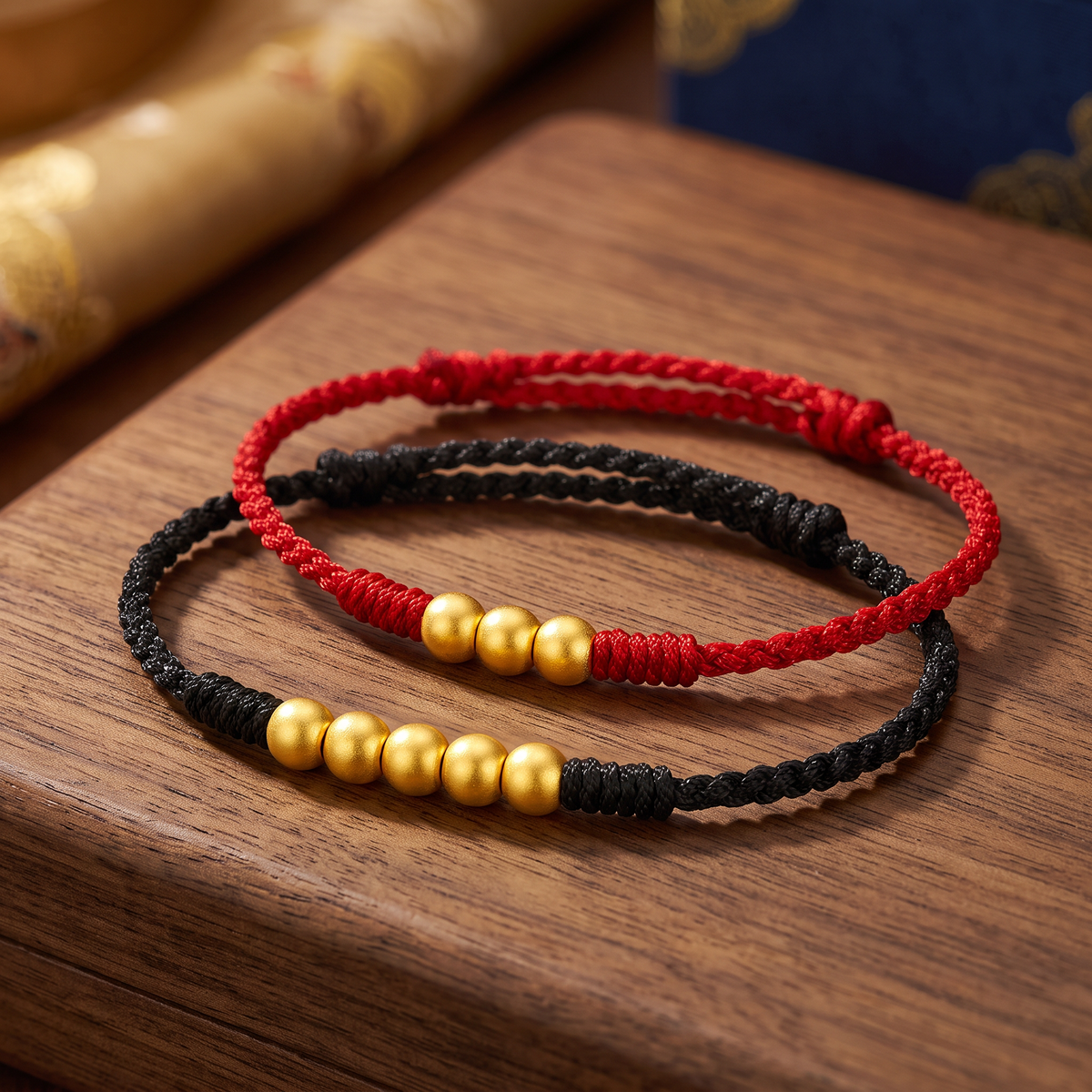 24K 999 Gold Lucky Beads Adjustable Woven Anklet Bracelet Baby Shower Kid Newborn Birthday Gift
