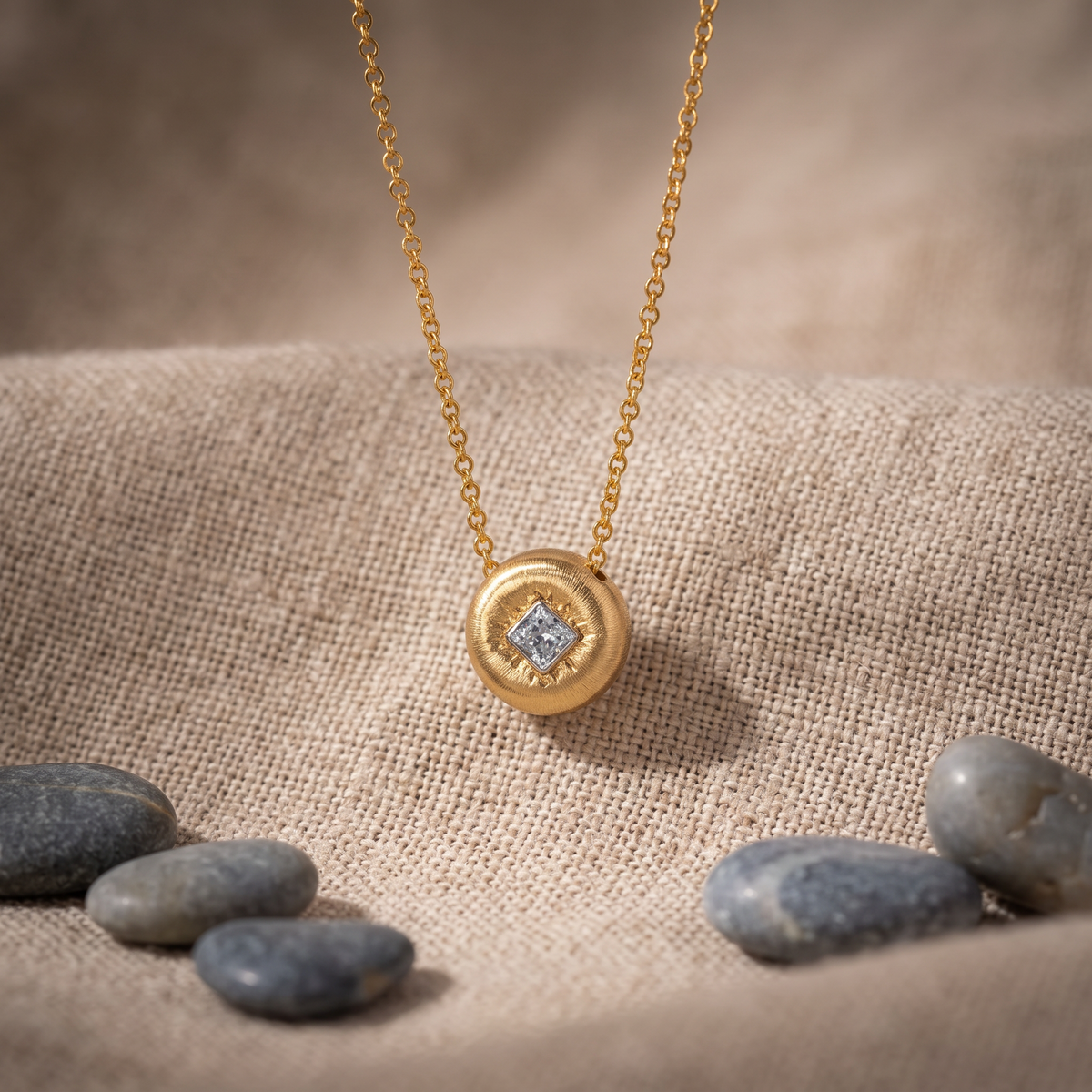 18K Pure Gold Minimal Diamond Sparkling Pendant Necklace