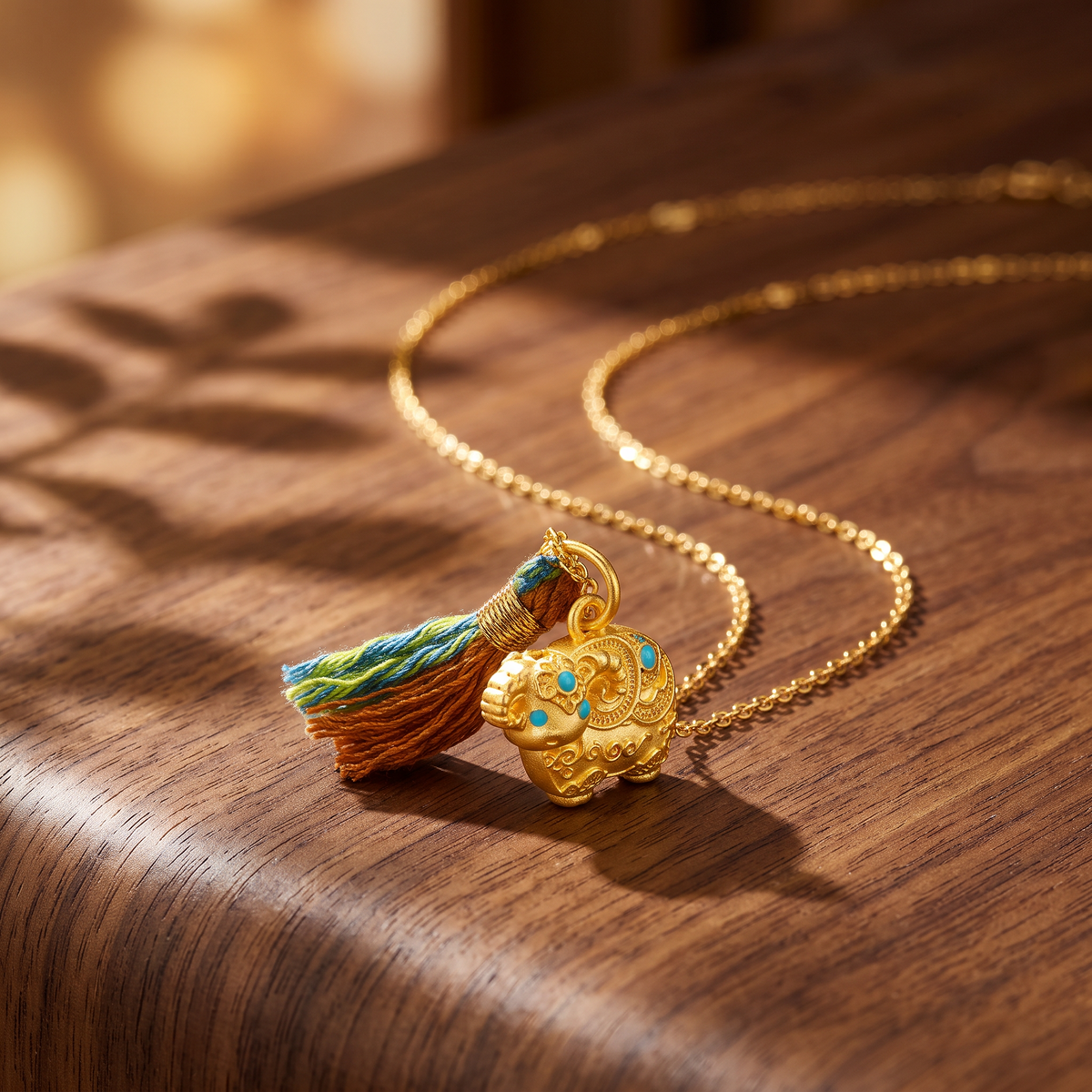 24k Gold Zodiac Sheep Tassel Pendant