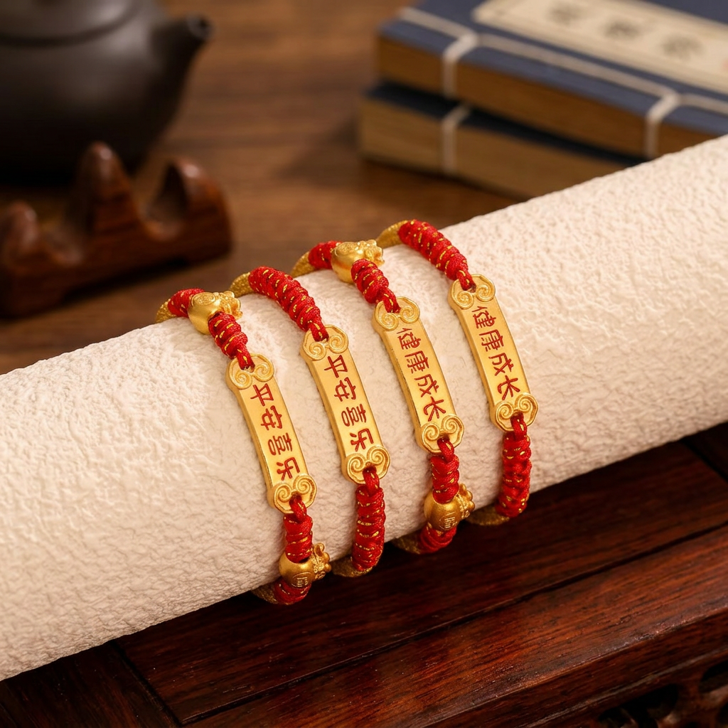 24K 999 Gold Red String Braided Bracelet Peace & Joy Charm for Infants and Children