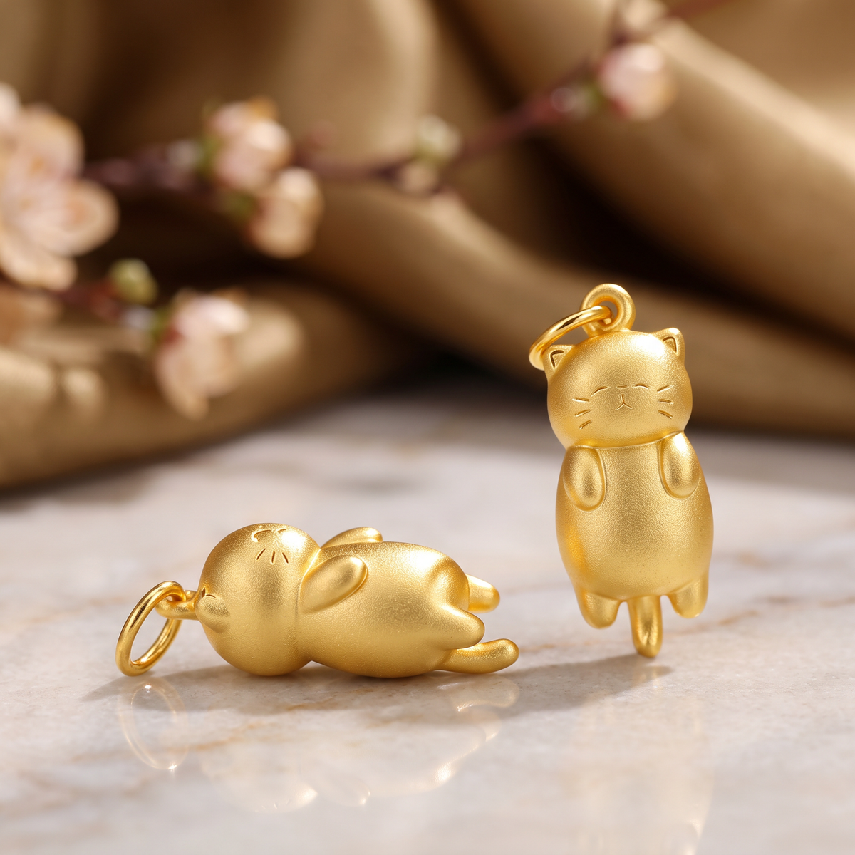 24K 999 Gold Kitten Cute Cat Sleeping Charm D.I.Y Pendant