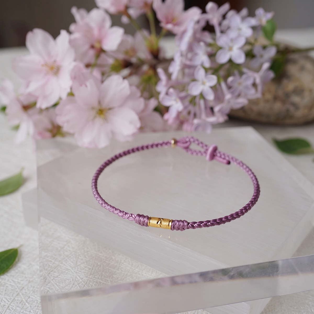 24K 999 Gold Minimal Lucky Fortune Charm Cord Bracelet