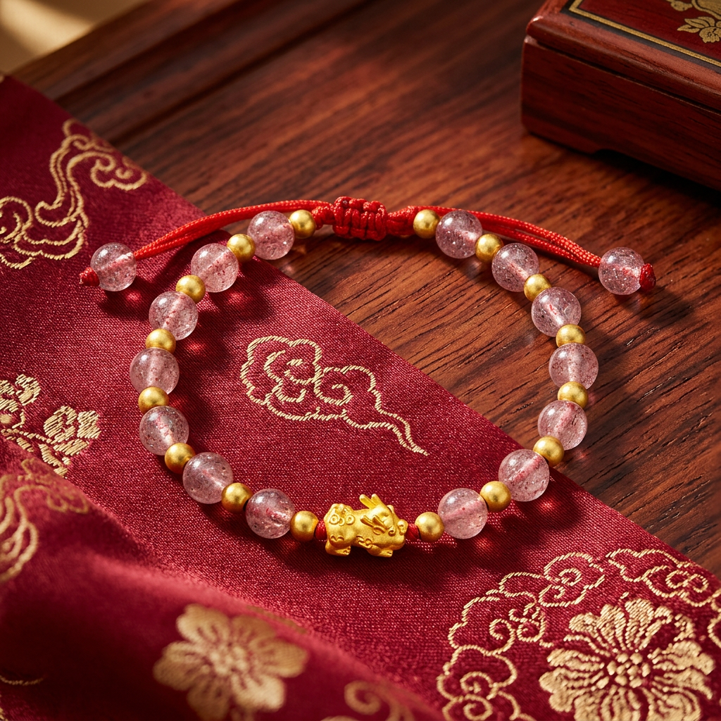 24K 999 Gold Bring Wealth Pixiu Charm Beads Adjustable Bracelet