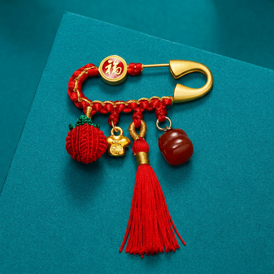 24k 999 Gold Chinese Blessing Pin Brooch Spoon Baby Babyshower Gift