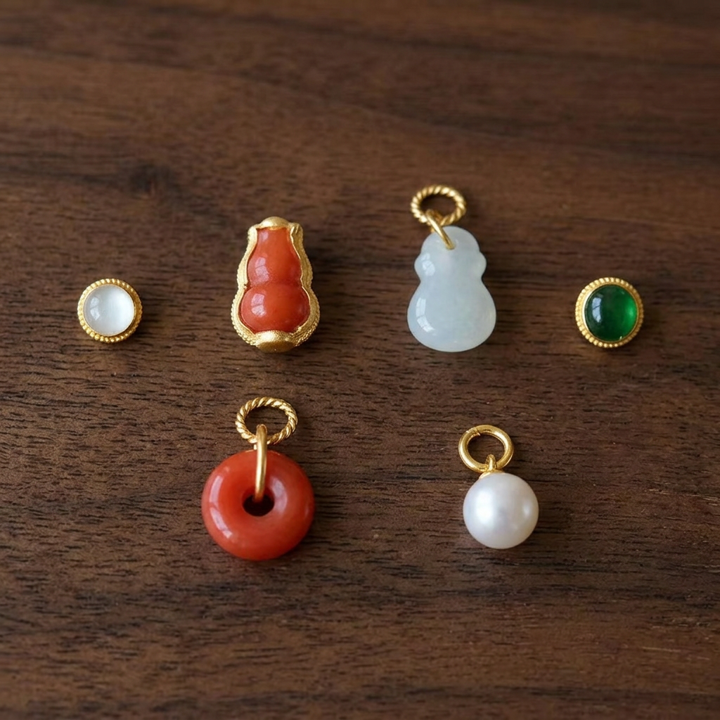 24k Fine Gold Jadeite Jade Ruyi Elephant Gourd Charm D.I.Y Jewelry Making